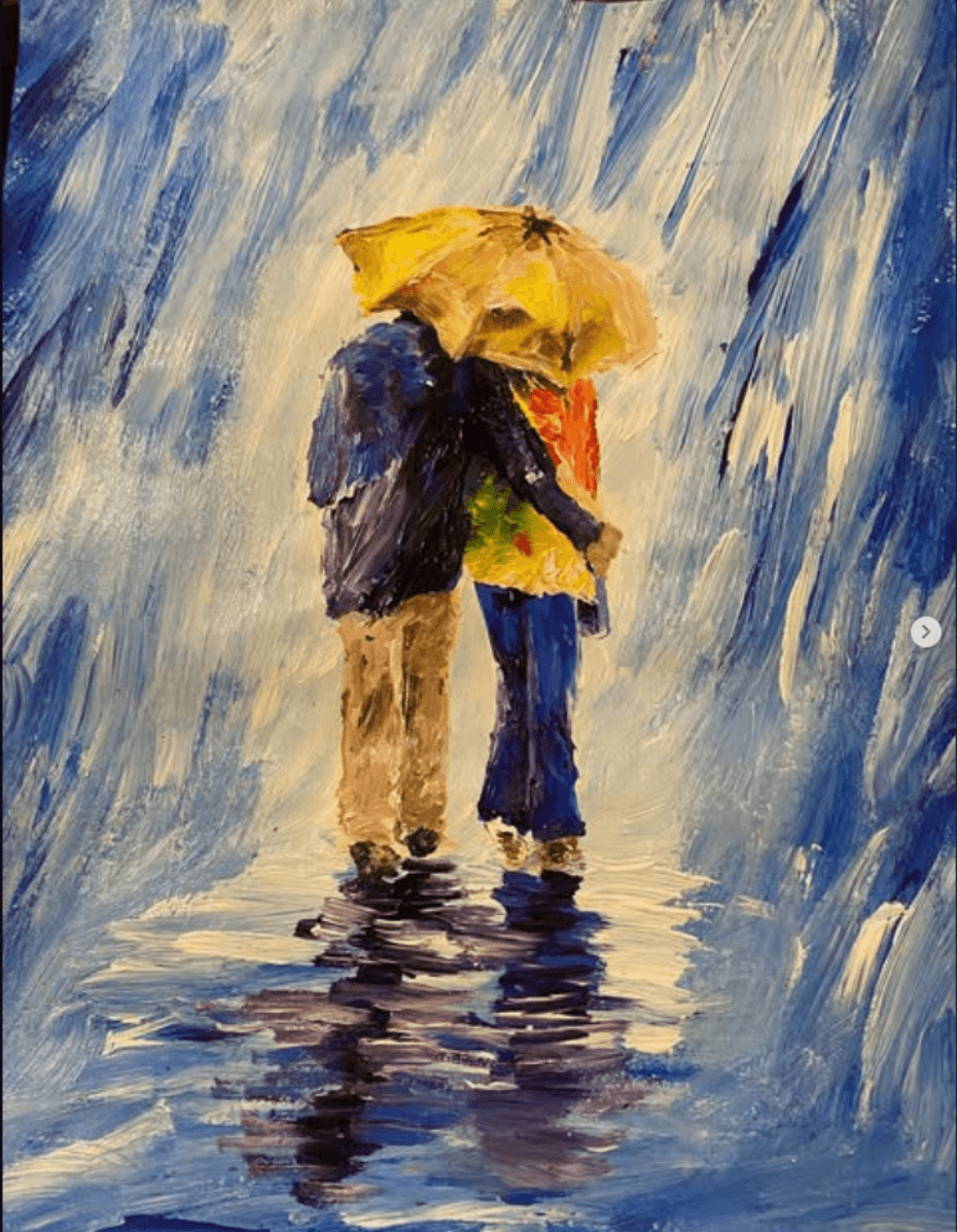 Una pareja bajo la lluvia